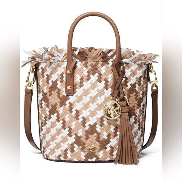 Michael Kors Handbags - Michael Kors Medium Marley Woven Bucket Bag Tote Crossbody Leather